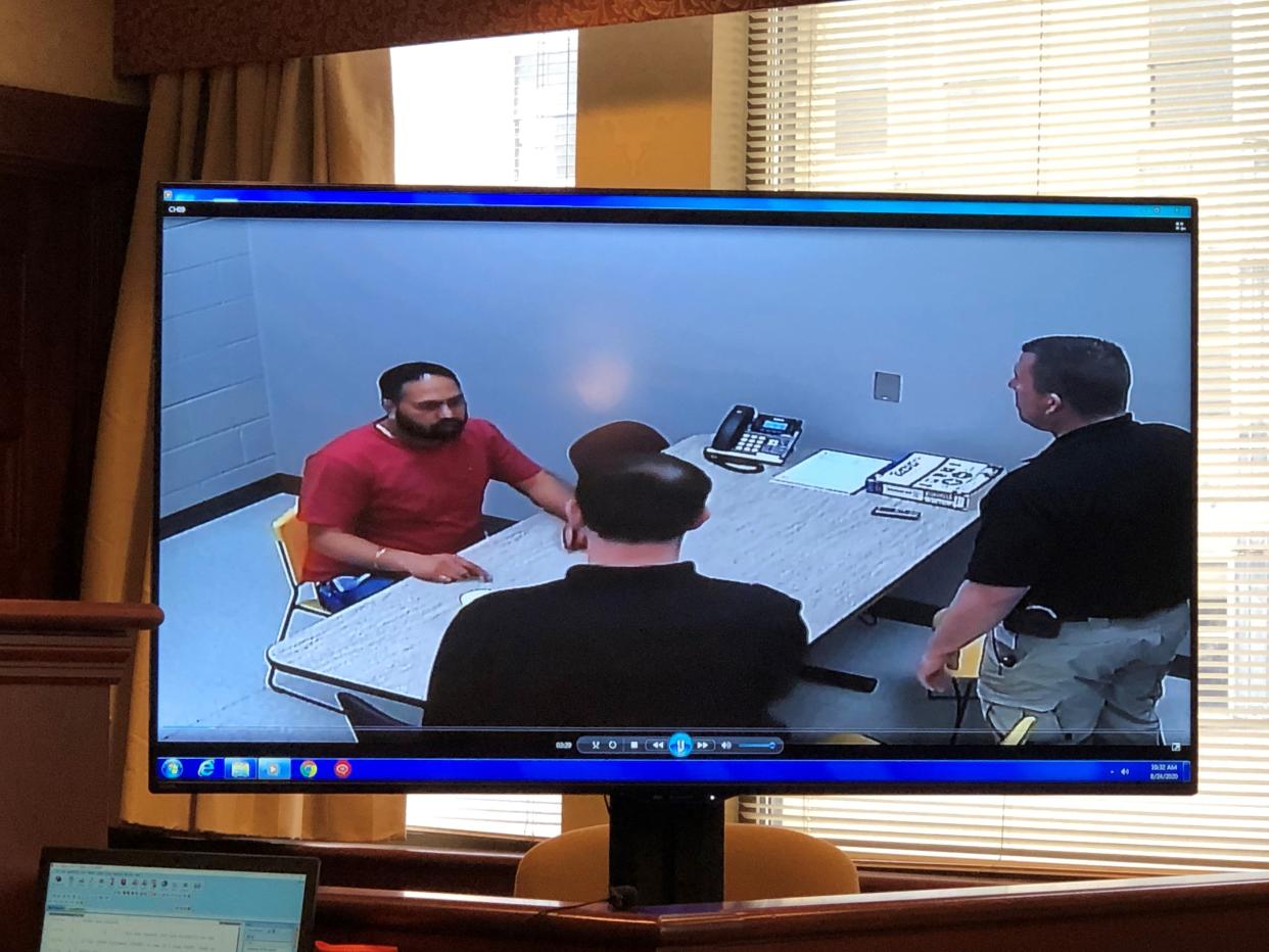 A photo of Gurpreet Singh's recorded interview at the West Chester Police Department.