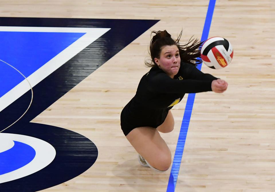 Clear Spring's Hailey Ernst makes a dig against South Carroll in the second set of the Maryland Class 1A state volleyball championship game.