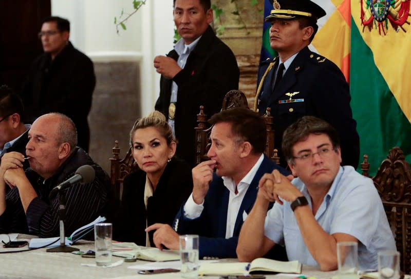 Bolivia's government authorities meet with social organizations at the presidential palace in La Paz