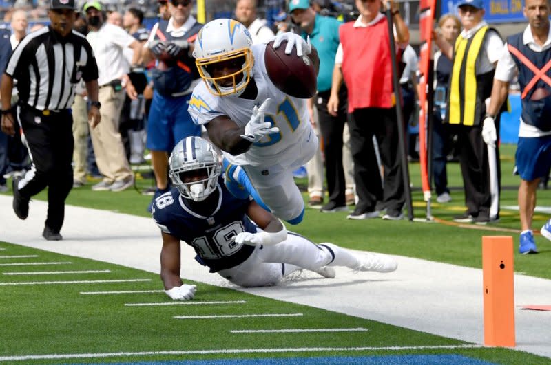 Los Angeles Chargers receiver Mike Williams (R) can be used as a WR2 in Week 2. File Photo by Jon SooHoo/UPI