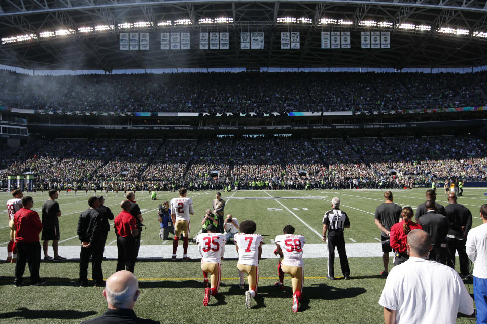 Colin Kaepernick's protest in 2016 is still resonating with many four years later. (Joe Nicholson/USA TODAY Sports)