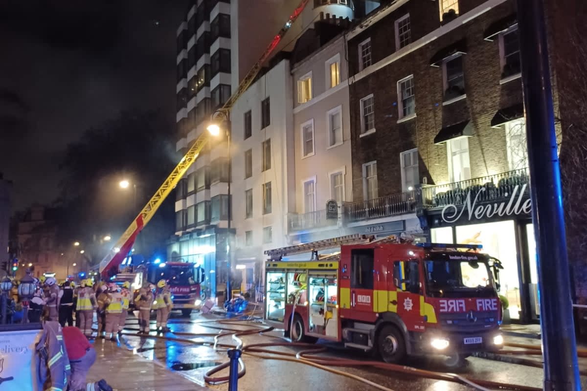 Firefighters outside the restaurant in Belgravia  (London Fire Brigade / Twitter)