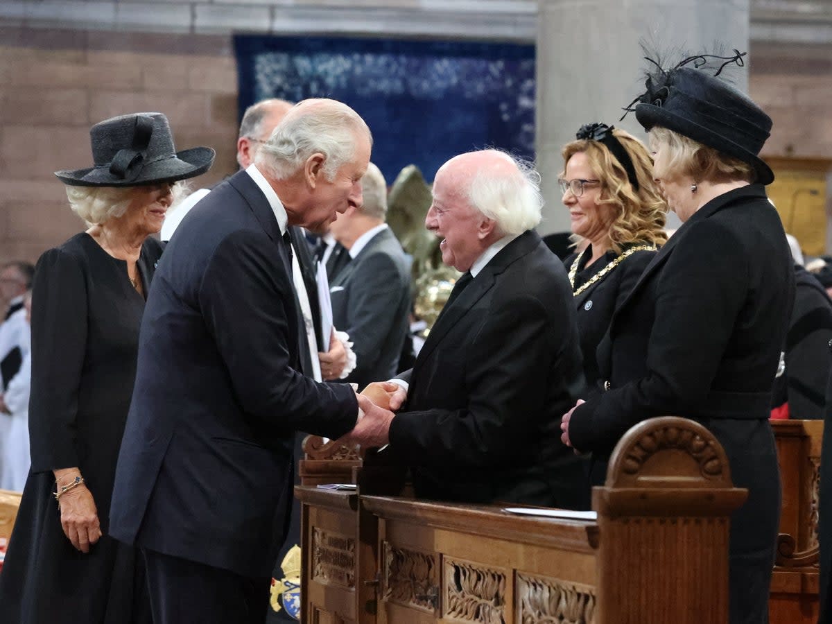 King Charles III and the Queen Consort greet President Michael D Higgins (PA) (PA Wire)