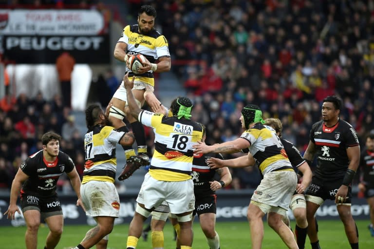 La Rochelle's New Zealand prop Victor Vito catches the ball in a line out during the French Top 14 rugby match Stade Toulousain versus La Rochelle on March 5, 2017 at the Ernest Wallon Stadium in Toulouse, southern France