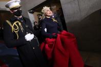 <p>Lady Gaga arrives to sing the national anthem. </p>