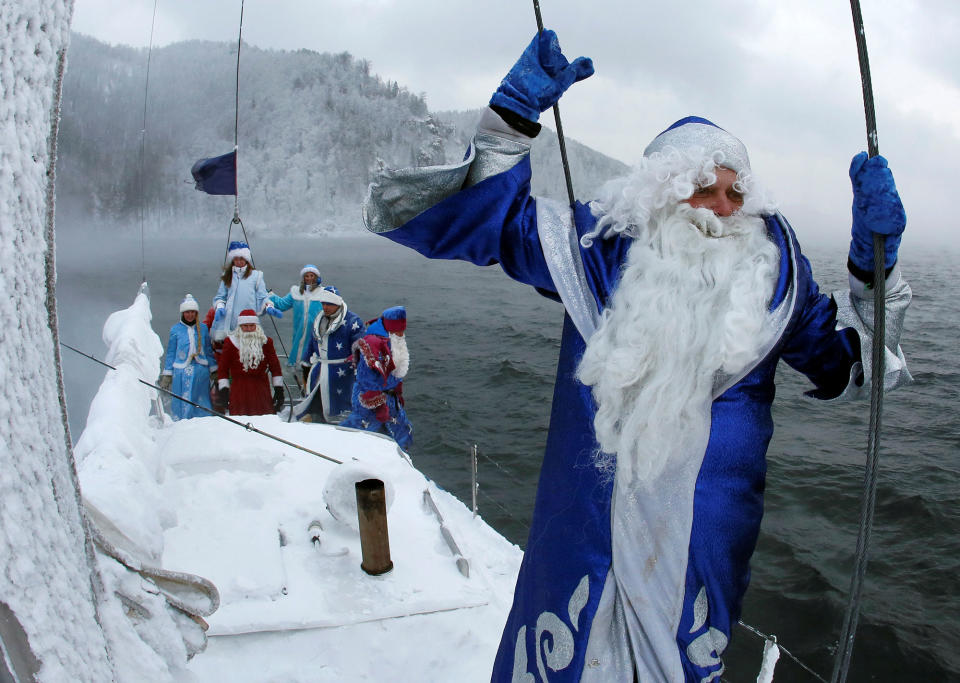 Dressed as the Russian equivalent of Santa Claus in Krasnoyarsk, Russia