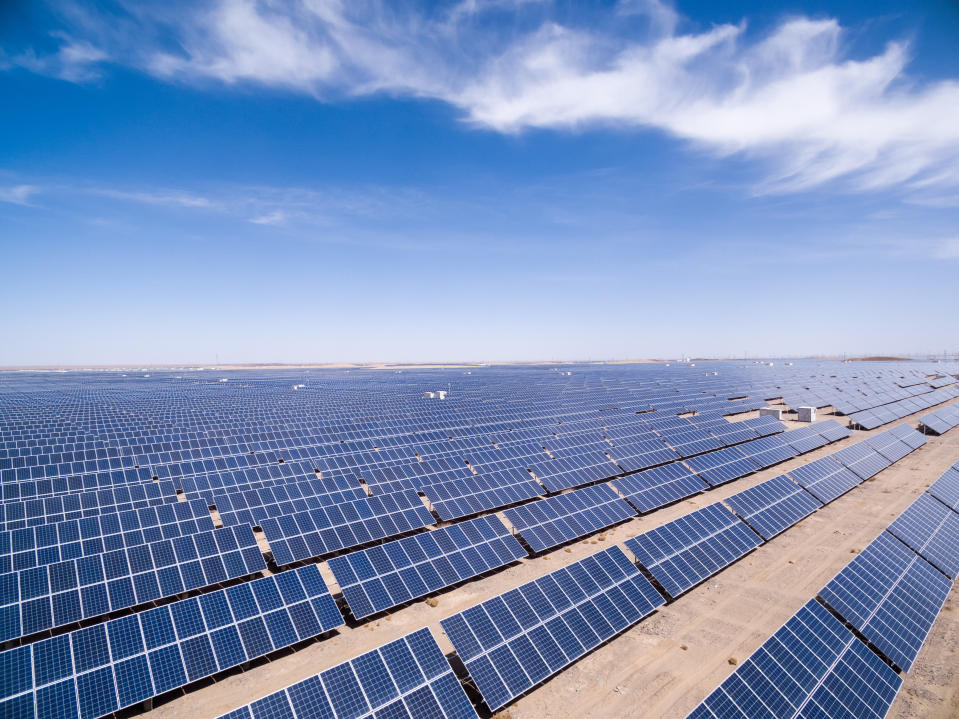 Large solar farm in the desert.