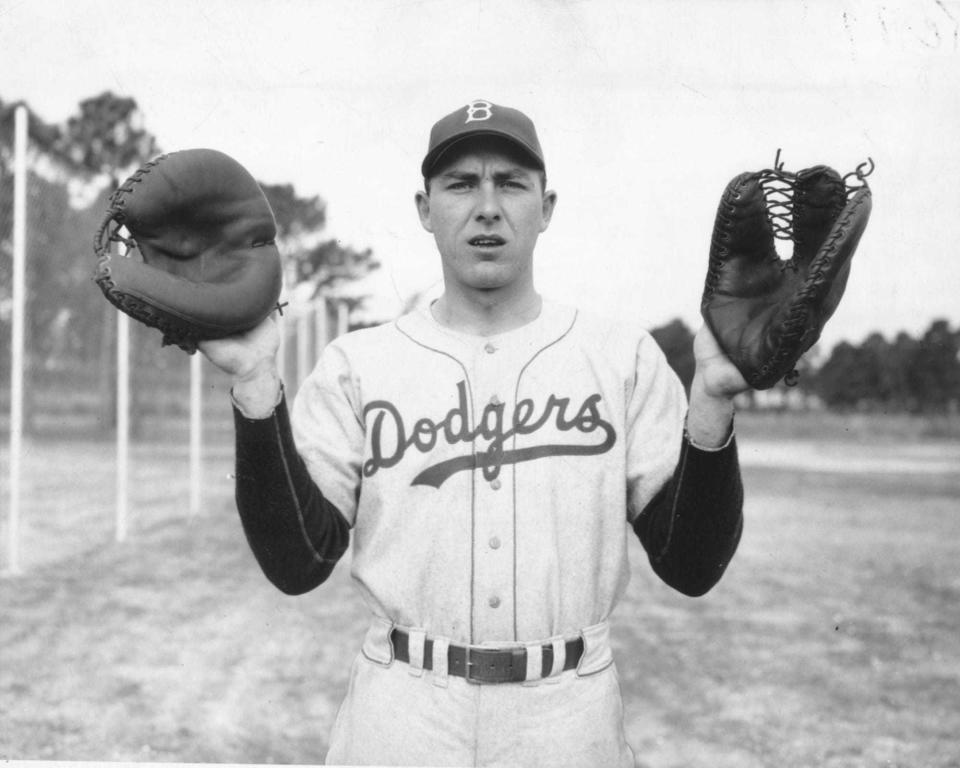 Gil Hodges, born in Princeton, Ind., was among the stars of the Brooklyn Dodgers. He is shown here in 1949.