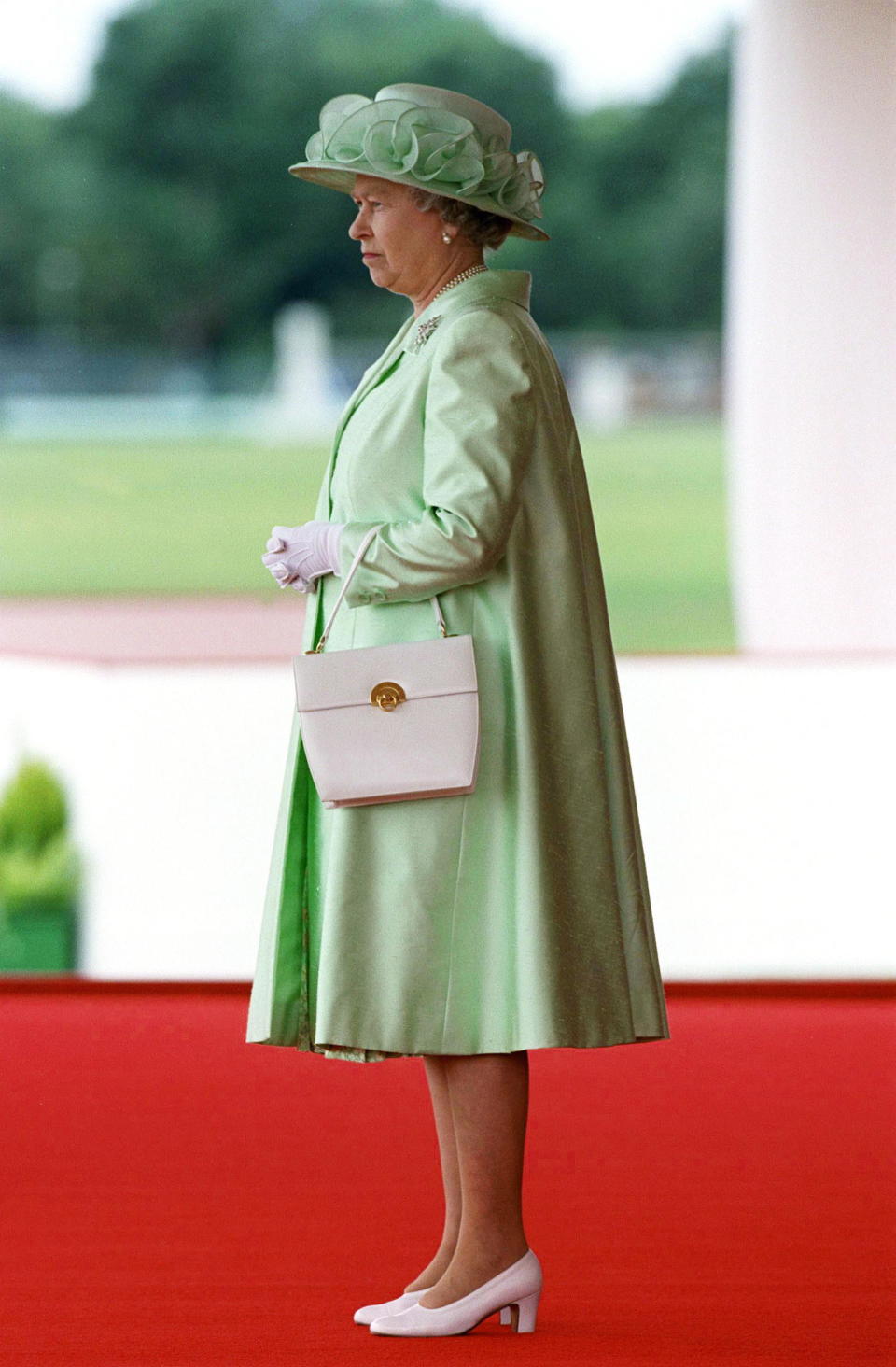 The Queen Watching The Ceremonial Welcome For President Goncz Of Hungary At The Home Park, Windsor.  (Getty Images)