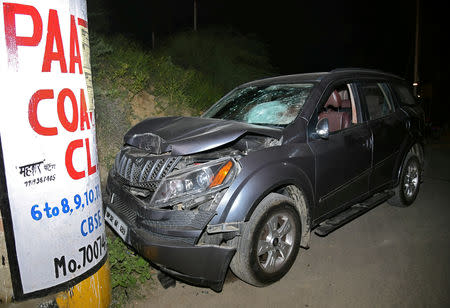 FILE PHOTO: The damaged vehicle of Vivek Tiwari, a sales manager for Apple, is seen after he was shot dead by a police constable in the Gomti Nagar neighbourhood of Lucknow, northern state of Uttar Pradesh, India September 29, 2018. To match Insight INDIA-POLICE/KILLINGS. REUTERS/Stringer/File Photo