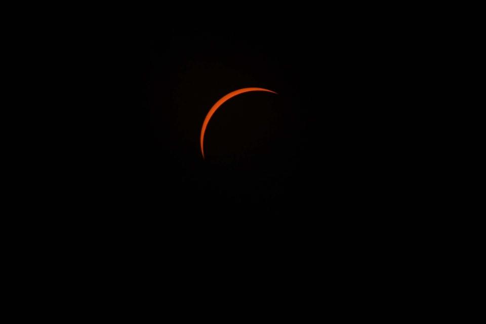 The last sliver of the sun seen before totality during the 2024 Solar Eclipse in Bessie, Tenn., on Monday, April 8, 2024.