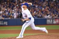 Oct 17, 2016; Toronto, Ontario, CAN; Toronto Blue Jays relief pitcher Roberto Osuna (54) delivers a pitch against the Cleveland Indians during the ninth inning in game three of the 2016 ALCS playoff baseball series at Rogers Centre. Mandatory Credit: Nick Turchiaro-USA TODAY Sports