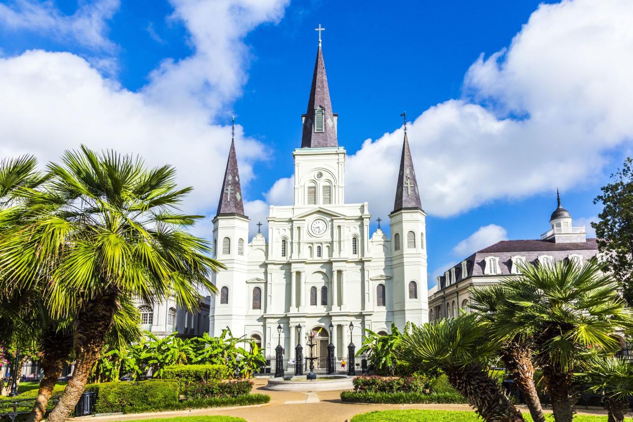 Beautiful Saint Louis Cathedral in the French Quarter in New Orleans, USA. Tourism provides a large source of revenue after the 2005 devastation of Hurricane Katrina.