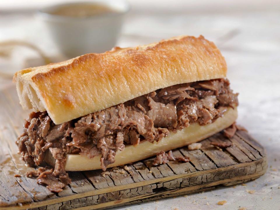 <p><strong>French Dip</strong></p><p>Step aside avocado toast -- the French Dip was invented in Los Angeles, specifically at this 100-year-old restaurant, <a href="https://www.philippes.com/" rel="nofollow noopener" target="_blank" data-ylk="slk:Philippe the Original;elm:context_link;itc:0;sec:content-canvas" class="link ">Philippe the Original</a>. The Beef Double-Dip is a can’t miss on the menu, where both slices of bread are dipped in jus before adding tender roast beef. </p>