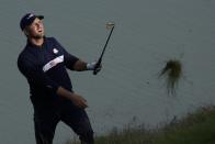 Team USA's Bryson DeChambeau hits to the 12th hole during a four-ball match the Ryder Cup at the Whistling Straits Golf Course Saturday, Sept. 25, 2021, in Sheboygan, Wis. (AP Photo/Ashley Landis)