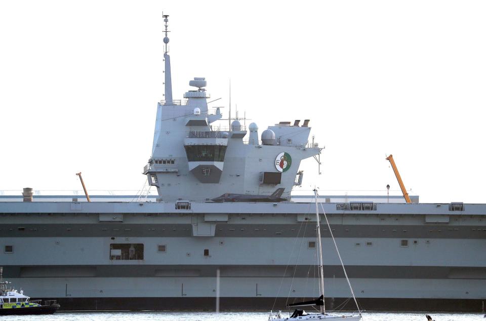 HMS Queen Elizabeth at Portsmouth Naval Base with the new F35 jet aboard (PA)