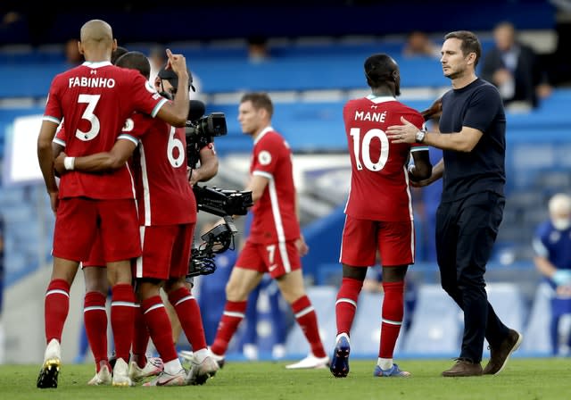 Frank Lampard congratulated Liverpool matchwinner Sadio Mane at full-time