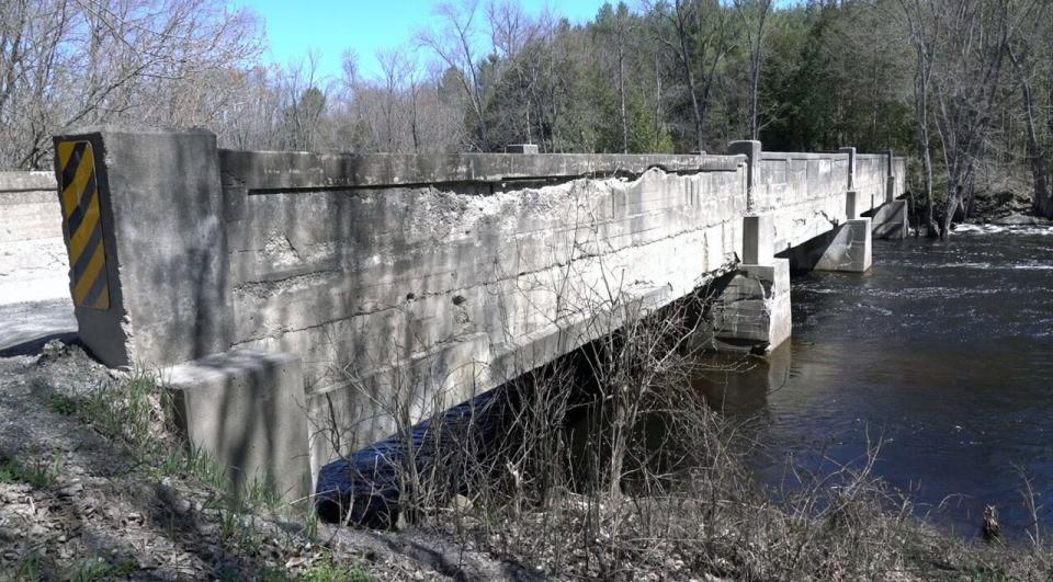 Officials say the Lost Channel Bridge in Tweed, Ont. received a score of 19/100 during its most-recent inspection and is at risk of being closed. The crossing is shown in this photo from April 25, 2024.