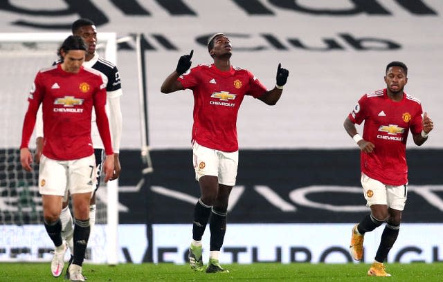 Paul Pogba, centre, celebrates scoring United's winner