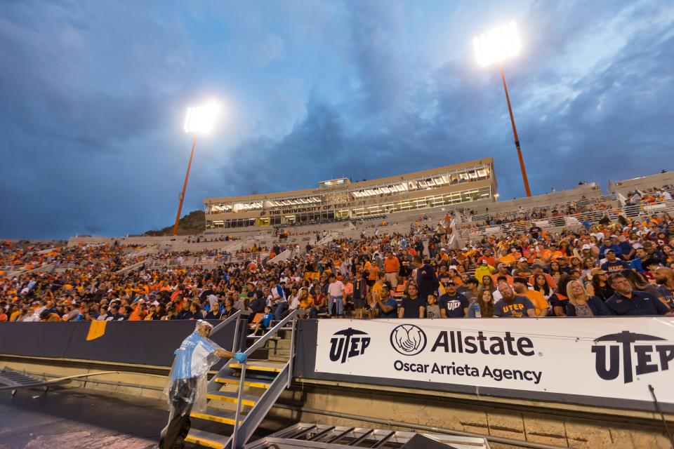 A soldout crowd cheers on the UTEP Miners at their season opener at Sun Bowl Stadium as the football team faced North Texas on Saturday, Aug. 27, 2022.