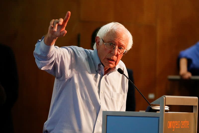 U.S. Senator Bernie Sanders joins a protest with transport workers in London