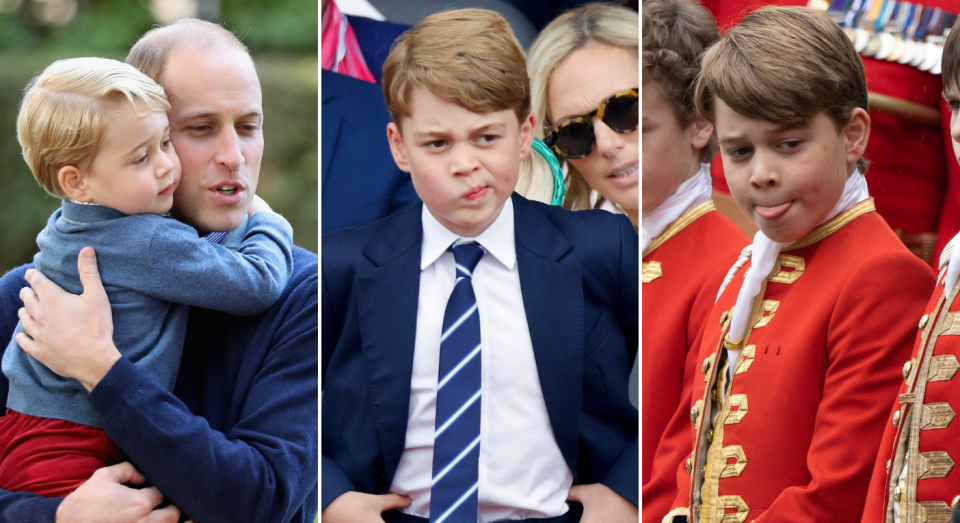 Prince George's best moments (L-R) from toddler, to the Platinum Jubilee and the King's coronation. (Getty Images)