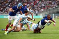 A photographer’s dream, Virimi Vakatawa of France appears to fly through the air for his side’s first try in the hard fought 23-21 victory over Argentina. Cameron Spencer (Getty Images) captures the shot: “Fortunately he scored a try right in front of me and I was using the 70-200mm lens and f3.2 to separate the action from the background with a shallow depth of field and a shutter speed of 2000th to freeze the action.”