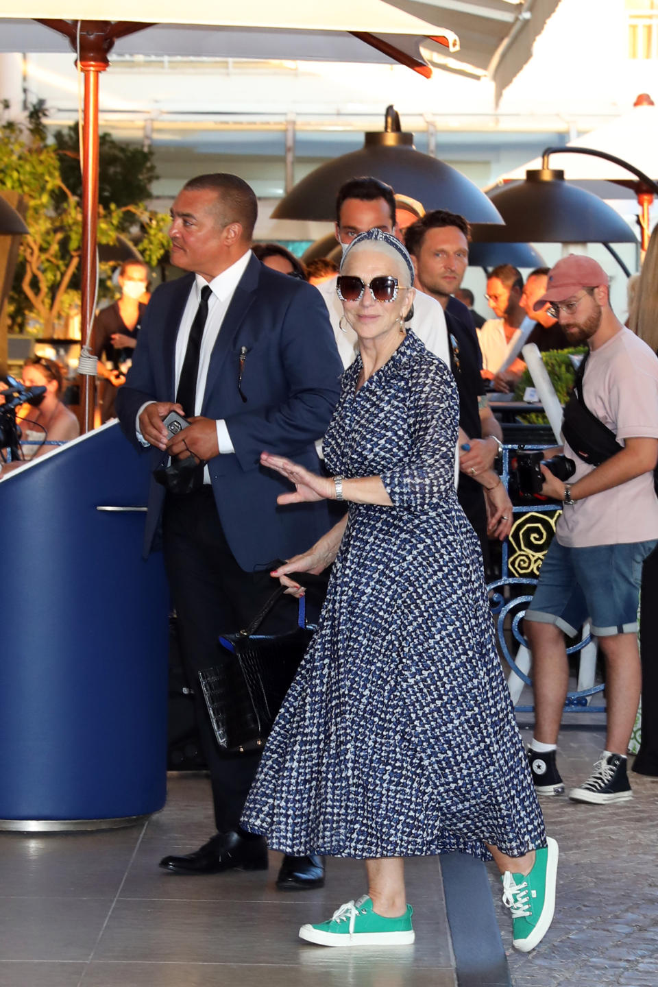 Helen Mirren arrives at the Hotel Martinez during the 2021 Cannes Film Festival. - Credit: MCvitanovic / SplashNews.com