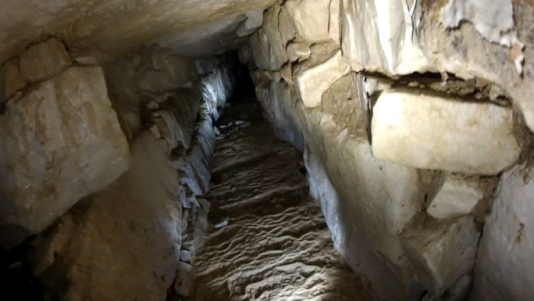 One of the water canals discovered beneath the Temple of the Inscriptions at the archaeological site of Palenque, in the state of Chiapas