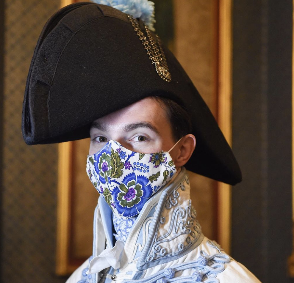 Zavk Pinsent uses reproduction period fabrics to create his masks inspired by historical fashion  (Photo: Digby Pinsent)