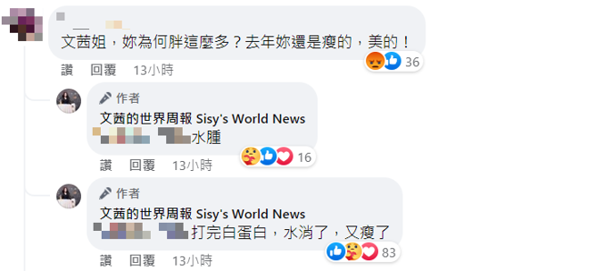 陳文茜被無禮粉絲質問沒管理好身材。(圖/陳文茜 FB)