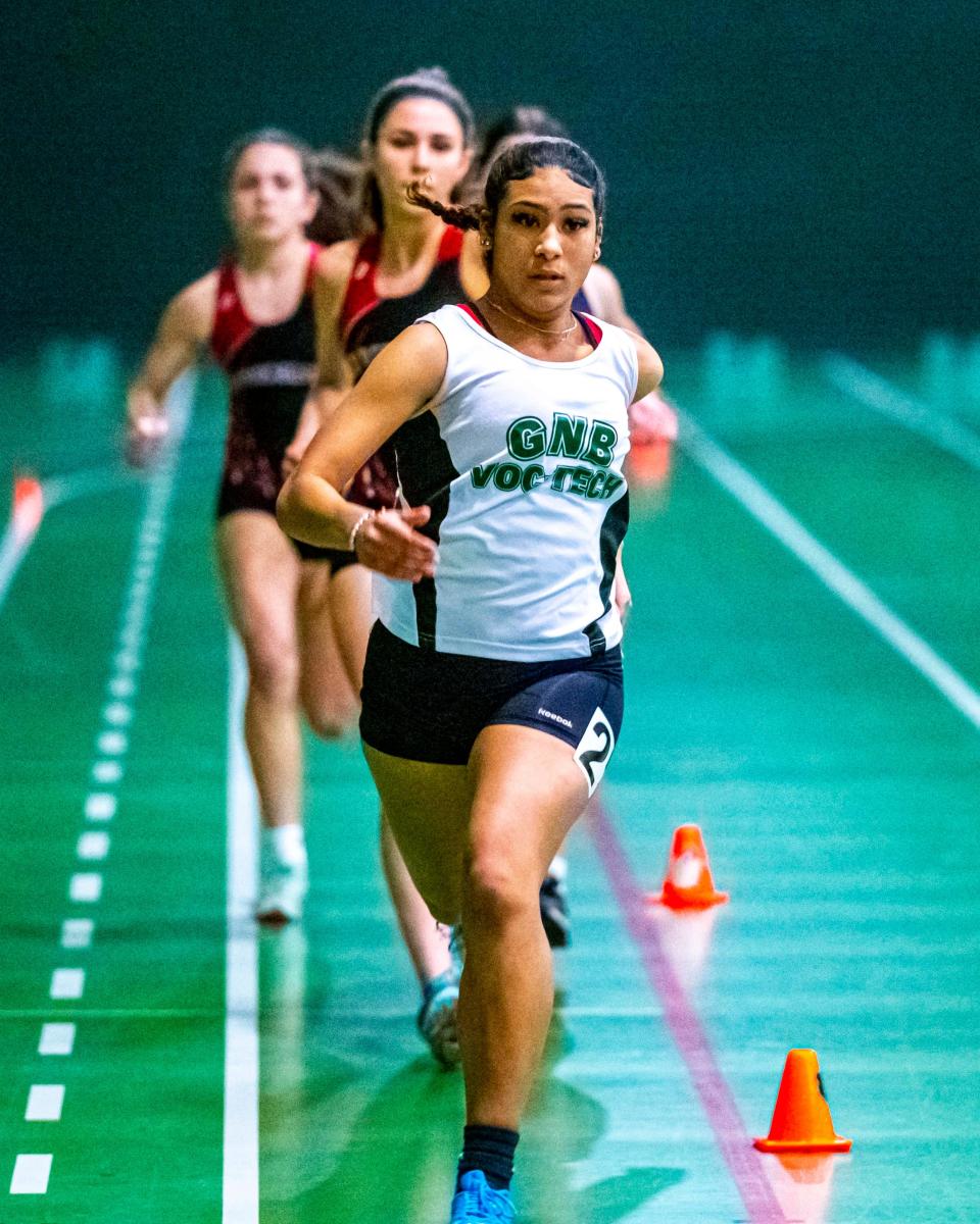 GNB Voc-Tech's Miya Barboza leads the heat in the 600 at the SCC Championship at GNB Voc-Tech.