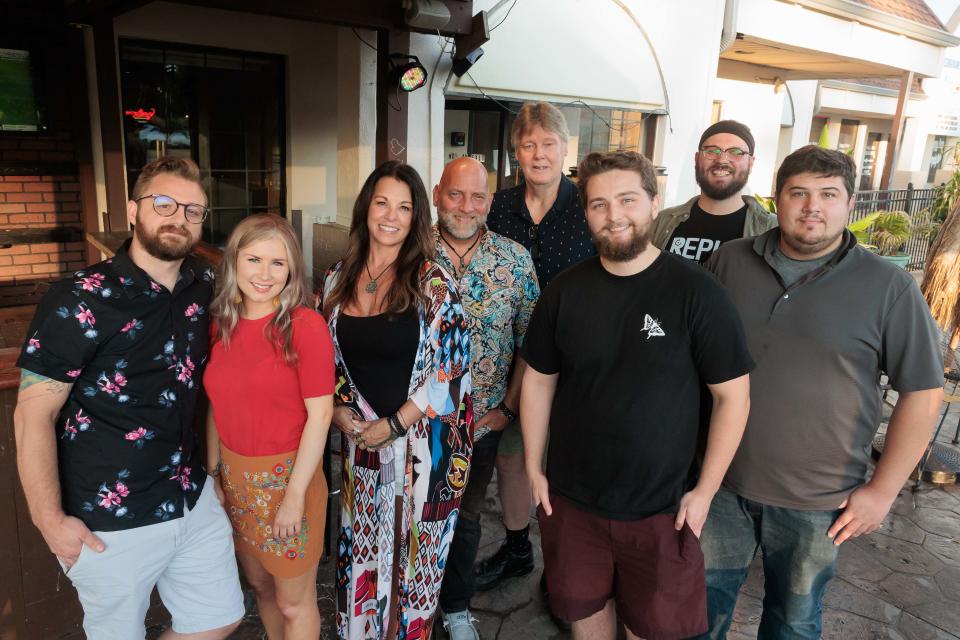 The crew of the short film “October Roses” gathered for a fundraiser trivia night at the Red Fox Sports Pub & Grille in Cuyahoga Falls. From left are Director Brandon Lazenko, co-writer and producer Shelby Wyant, executive producers Marcia King and Robert Kurtzman, crew members Richard Phillips, Connor Mutnansky, Brandon J. Hurst and Matt Mikita.