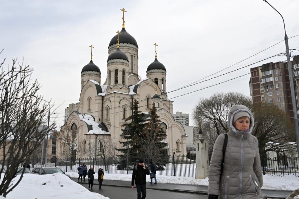 The Church of the Icon of the Mother of God, where Navalny allies have warned police could use violence to disperse mourners (AP)