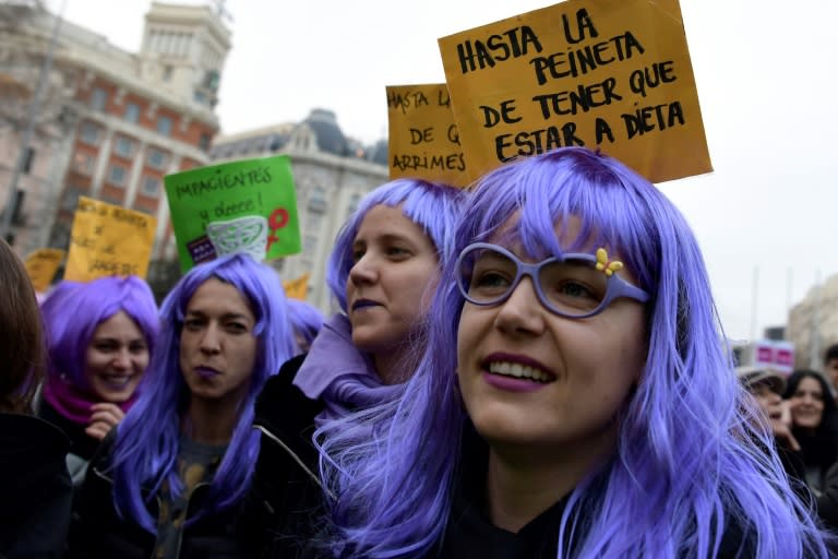 Spain celebrated International Women's Day today with an unprecedented general strike in defence of their rights that saw hundreds of trains cancelled and countless protests scheduled throughout the day