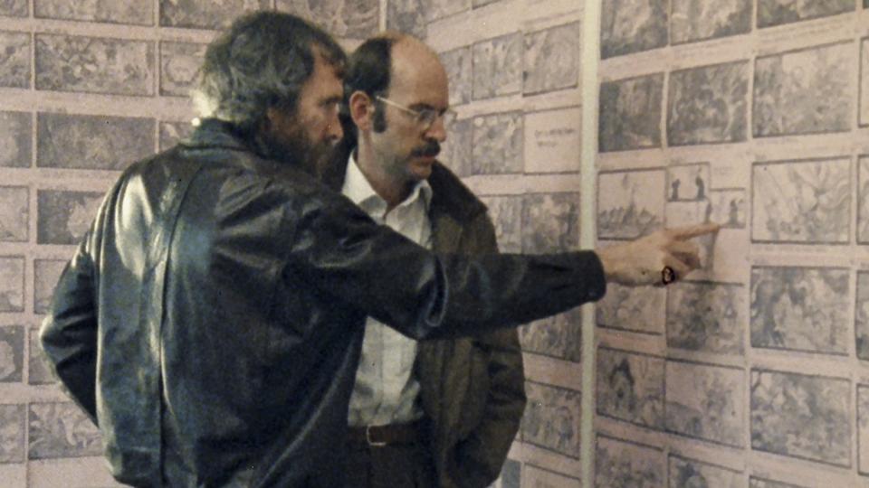 This image released by Disney+ shows Jim Henson, left, and Frank Oz in a scene from the documentary "Jim Henson: Idea Man." (Disney+ via AP)