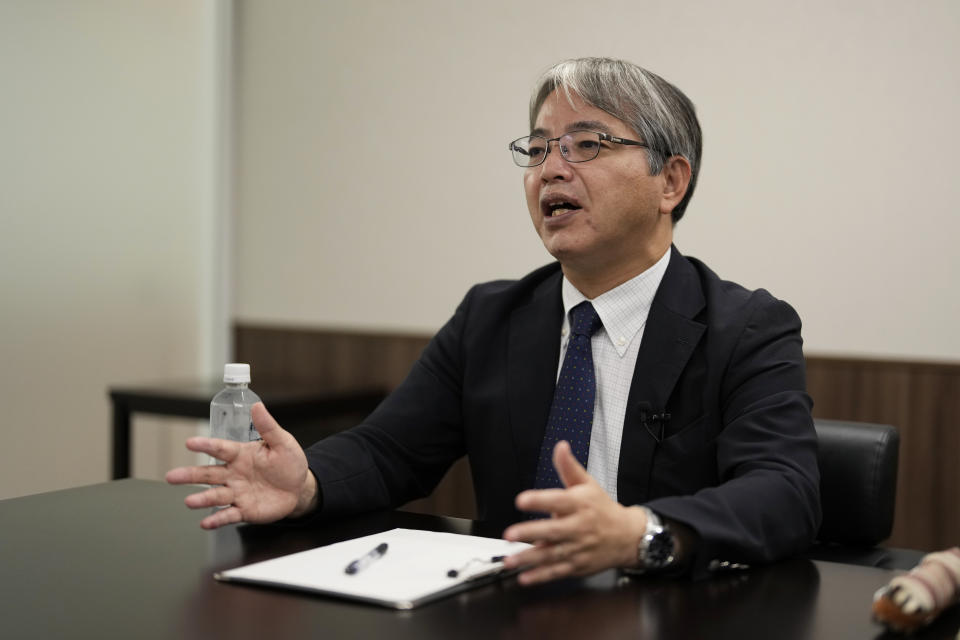 Junichi Matsumoto, an official of Tokyo Electric Power Company Holdings (TEPCO), speaks in an interview with The Associated Press at the TEPCO headquarters in Tokyo, Friday, July 28, 2023. Matsumoto, a top official in charge of the Fukushima Daiichi nuclear power plant said an upcoming release of treated radioactive water into the sea more than 12 years after the meltdown disaster marks “a milestone,” but it's still an initial step of the daunting task of the decades-long decommissioning process that still remain. (AP Photo/Hiro Komae)