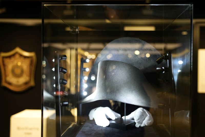 Bicorne hat which belonged to late French Emperor Napoleon Bonaparte is displayed ahead of an auction at Bonhams in Hong Kong