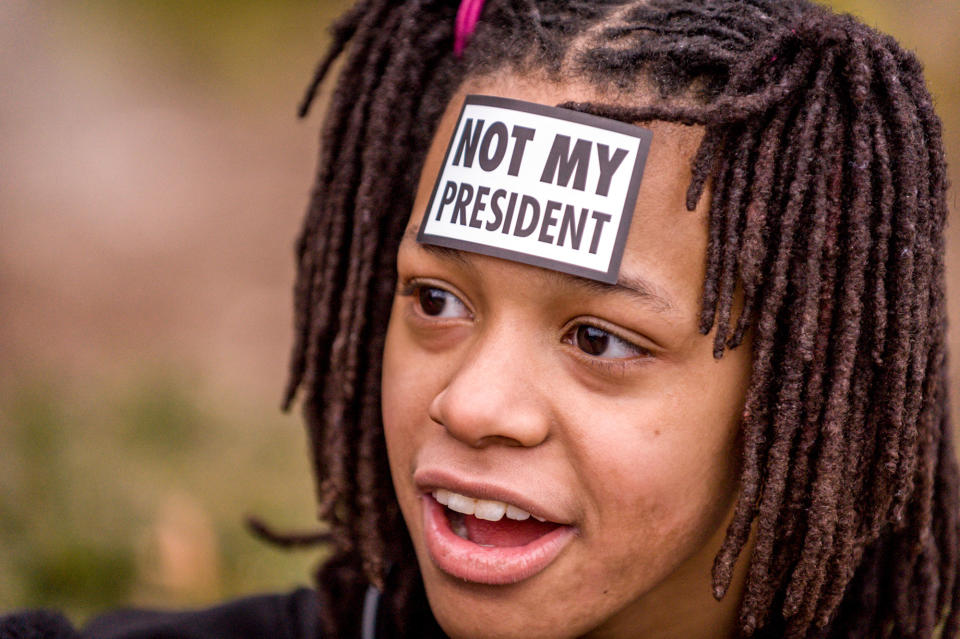 <p>Madasun Coates, (cq) 12, MD., marched in support of women’s rights. Thousands of demonstrators gather in the Nation’s Capital for the Women’s March on Washington to protest the policies of President Donald Trump. January 21, 2017. (Photo: Mary F. Calvert for Yahoo News) </p>