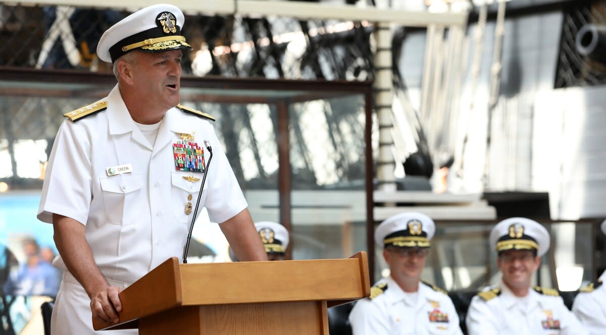 Rear Adm. Collin P. Green, shown delivering remarks in Washington on July 30, 2019, has called for an ethics review of the Special Warfare Command. "I don't know yet if we have a culture problem, I do know that we have a good order and discipline problem that must be addressed immediately" Green wrote in a message to the force. (Photo: Laura Lakeway/U.S. NAVY)
