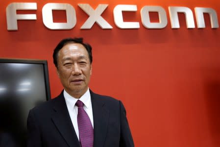 FILE PHOTO - Terry Gou, founder and chairman of Foxconn reacts during an interview with Reuters in New Taipei City