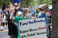 Demonstration outside of the condo of Postmaster General Louis DeJoy, in Washington