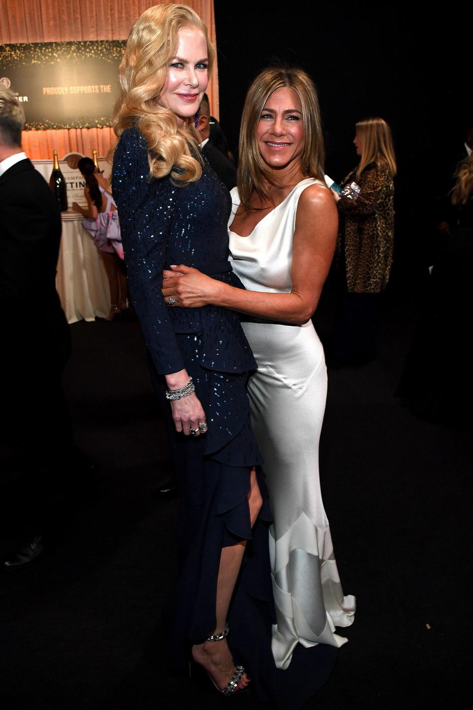 Aniston also made sure to snap a photo with <a href="https://people.com/style/sag-awards-2020-nicole-kidman-zoe-kravitz-sweet-moment-together/" rel="nofollow noopener" target="_blank" data-ylk="slk:Nicole Kidman;elm:context_link;itc:0;sec:content-canvas" class="link ">Nicole Kidman</a>, who she starred with in 2011's <em>Just Go With It</em> alongside pal Adam Sandler, whom <a href="https://people.com/movies/2020-sag-awards-jennifer-aniston-shouts-out-adam-sandler/" rel="nofollow noopener" target="_blank" data-ylk="slk:she sweetly shouted out;elm:context_link;itc:0;sec:content-canvas" class="link ">she sweetly shouted out</a> for his critically-acclaimed performance in <em>Uncut Gems</em> during her acceptance speech. 