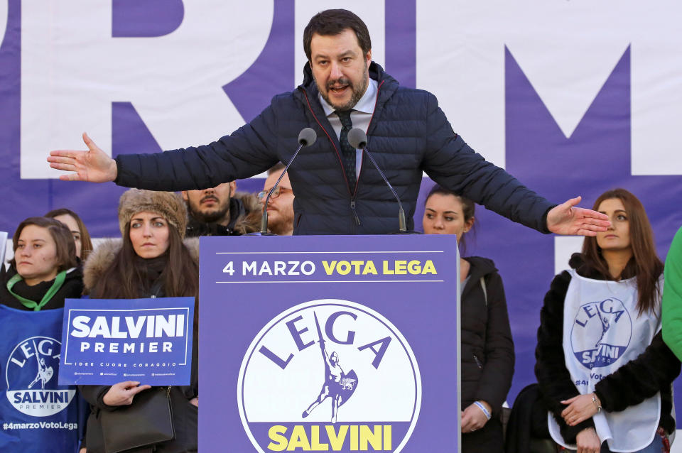 League leader Matteo Salvini gives a speech during a rally in Milan. (Photo: Tony Gentile / Reuters)