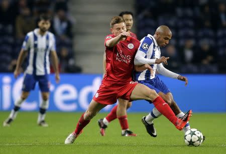 Football Soccer - FC Porto v Leicester City - UEFA Champions League Group Stage - Group G - Dragao Stadium, Oporto, Portugal - 7/12/16 FC Porto's Yacine Brahimi in action with Leicester City's Harvey Barnes Reuters / Miguel Vidal Livepic