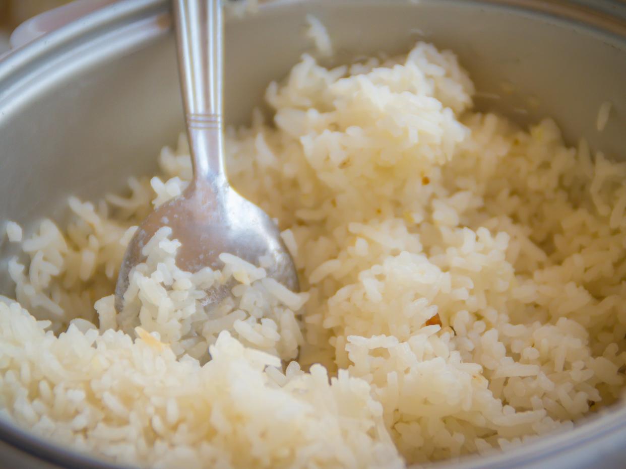 steamed rice in rice cooker