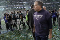 FILE - In this Feb. 4, 2018, file photo, New England Patriots head coach Bill Belichick walks off the field after the NFL Super Bowl 52 football game against the Philadelphia Eagles, in Minneapolis. The Eagles won 41-33. (AP Photo/Mark Humphrey, File)