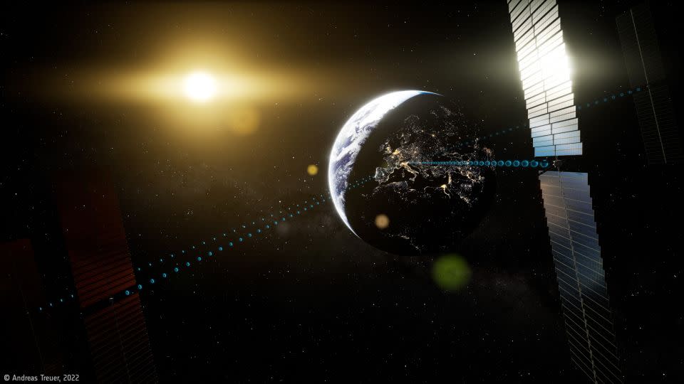 An illustration of what a space solar satellite could look like. Governments around te world are investing in programs to research and develop the concept. - Andreas Treuer/ESA