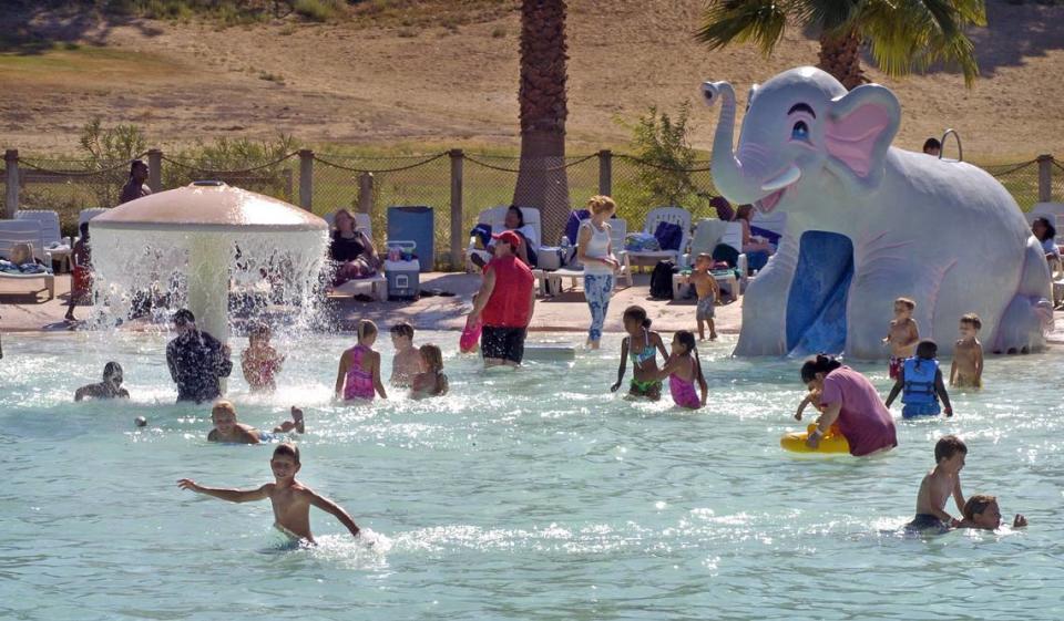 This September 2004 photo shows the Manteca Waterslides park on a Saturday afternoon.