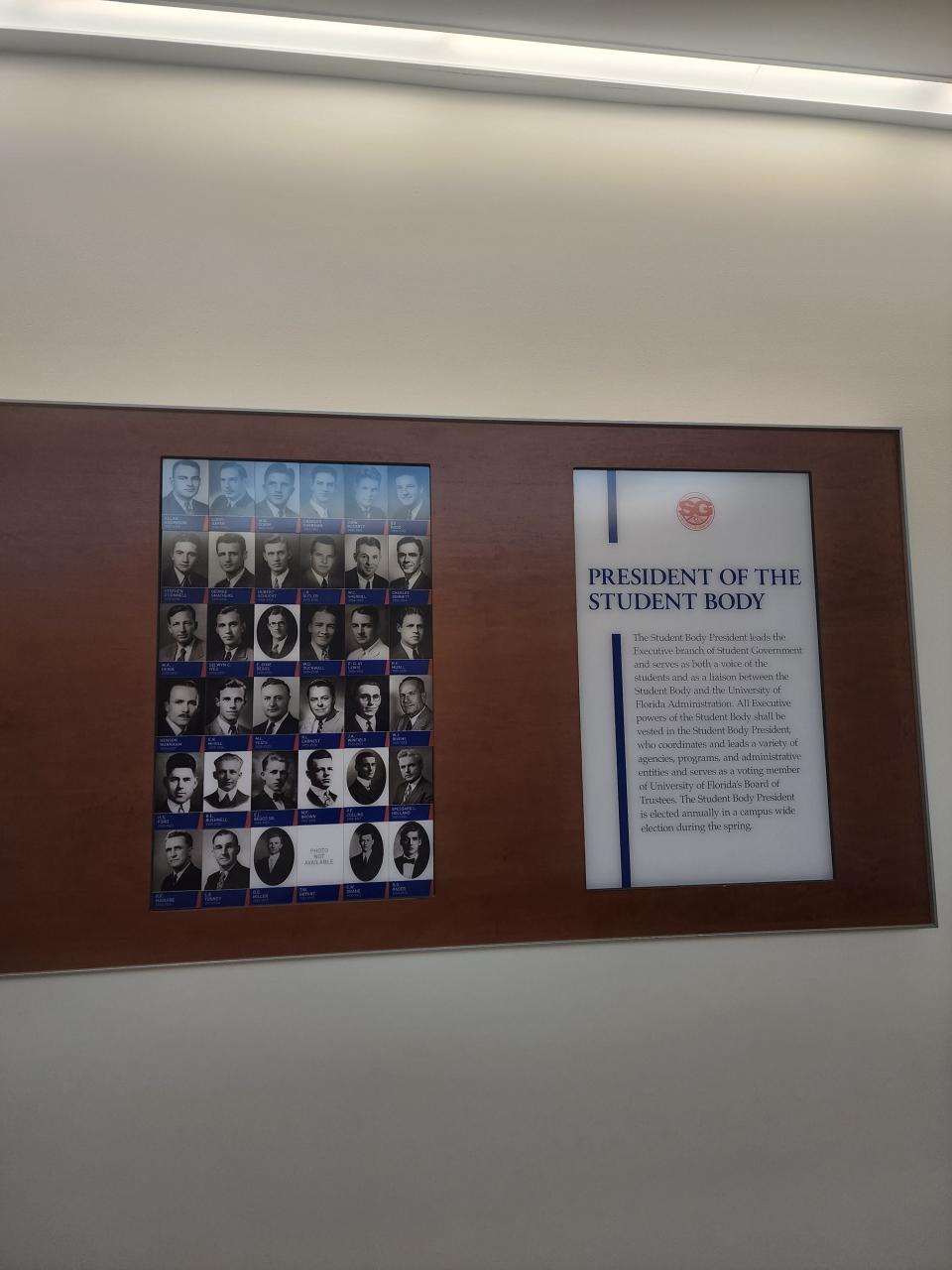 A collage image of past student body presidents at the University of Florida shows a missing photo of T.W. Bryant.